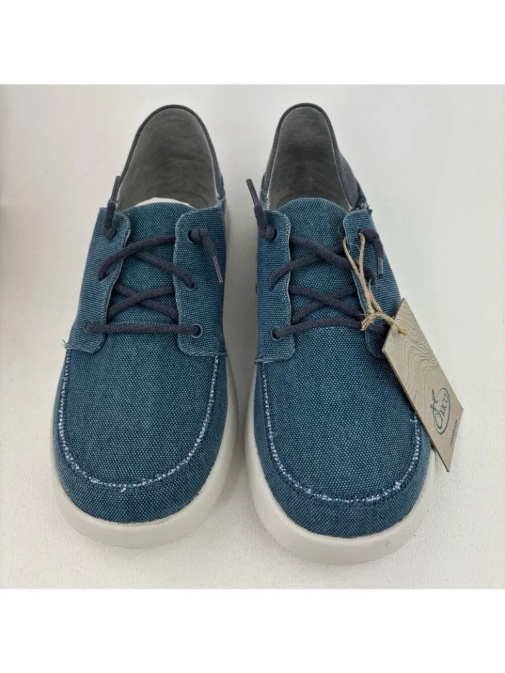 Chaco Chillos Sneaker Mens Sz 9 Slip on with Strings Ocean Blue Boat Canvas